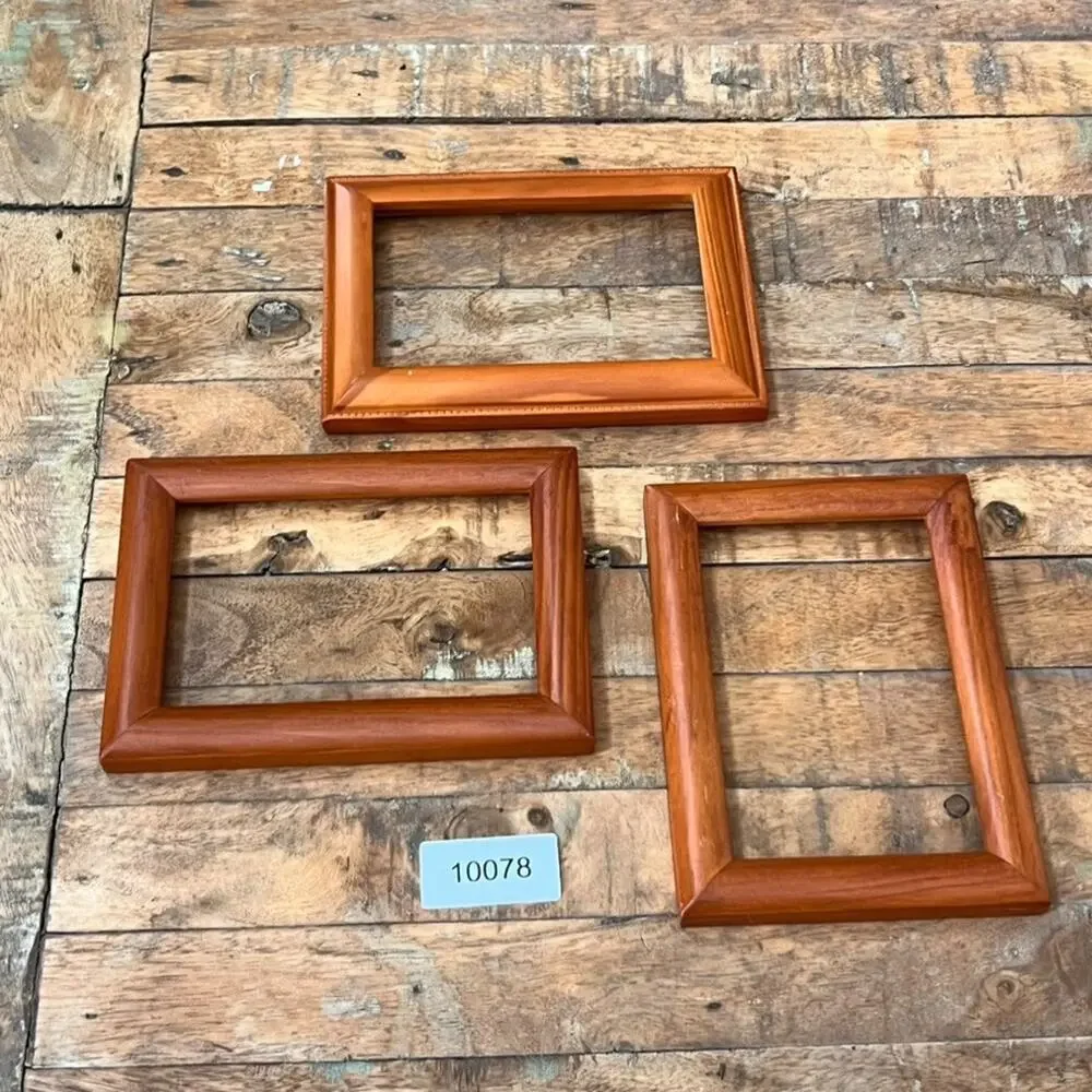 Set Of Three Solid Wood Picture Frames No Glass Light Brown Tone